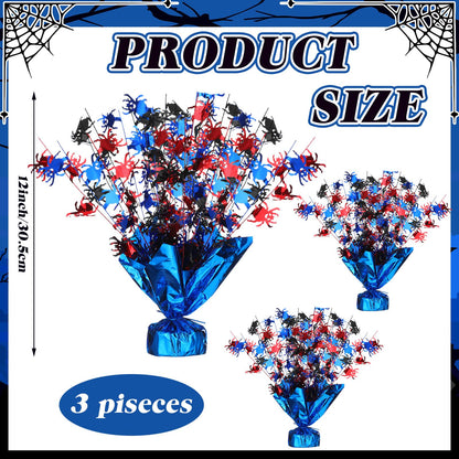 Amyhill 3 Pcs Halloween Spider Party Centerpiece Red Blue and Black Spider Birthday Party Favor Decoration Flash Foil Spray Table Centerpiece Red and Blue Decor for Hero Themed Table Decorations