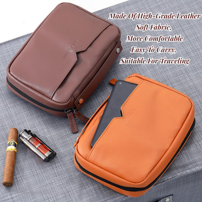 King's palace Portable Cigar Humidor & Leather Travel Cigar Case, with 5-Cigar Holder, 3 Accessory Pockets, 3 Credit Card Slots | Cigar Accessories Gift Set for Men