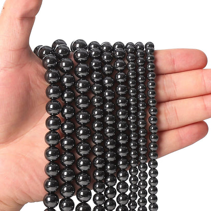 45pcs 8mm Natural Black Hematite Gemstone Beads Energy Healing Crystal Round Loose Stone Beads for Jewelry Making, DIY Bracelets Necklaces
