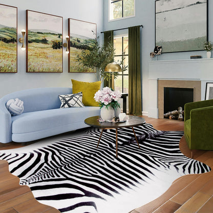 Kelilaicow Funky Zebra Print Area Rug‌ 6.2x7.5 FT Faux Cowhide Rug Non-Slip, No-Fur Durable Carpet for Living Room Bedroom, Pet-Friendly Nursery Kids Rug with Authentic Pattern