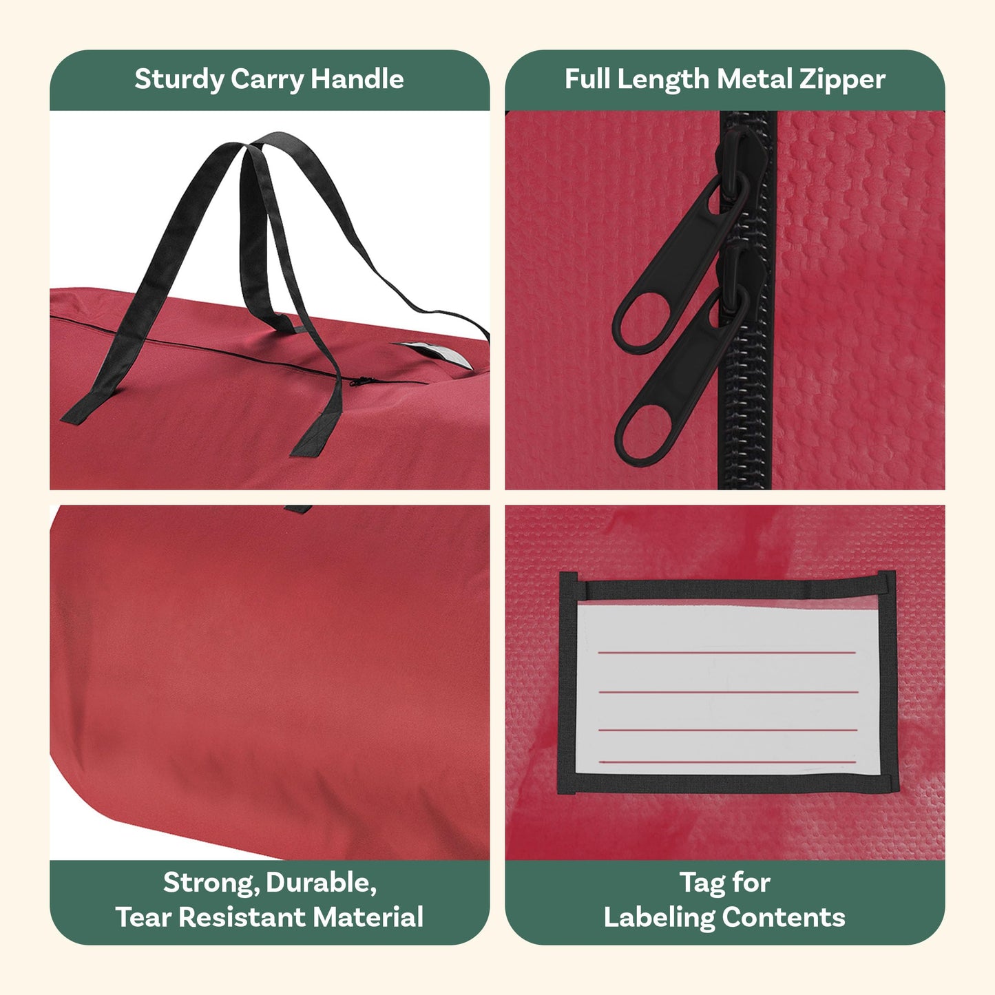 Christmas Tree Storage Bag - Oxford Canvas Holder with Zipper and Handle for 12-Foot Artificial Tree, Garlands, or Inflatables by Tiny Tim Totes (Red)