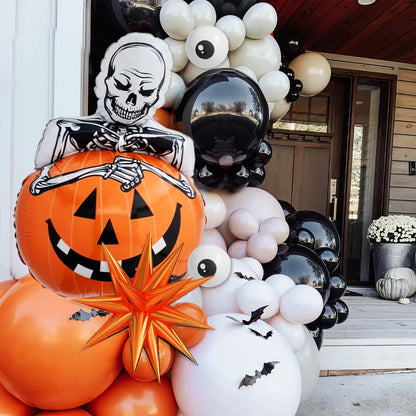 Halloween Balloon Arch Kit with Pumpkin Explosion Star Foil Balloons, Black Orange Beige Balloons Garland Kit with Eyes Balloons, halloween Party Balloons for Halloweens Home Garden Decorations
