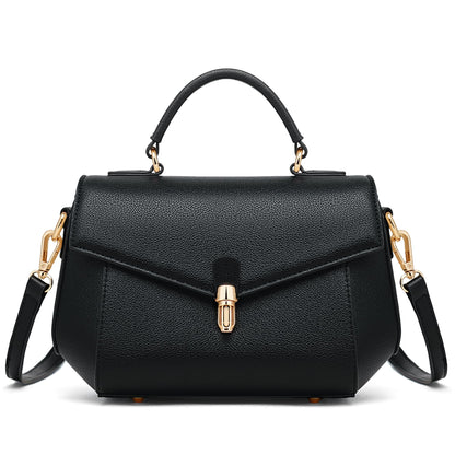 Goinsound Vegan Leather Crossbody Bag for Women Top Handle Purse Flap Shoulder Bag for Women Trendy Handbag with 2 Removable Straps Black