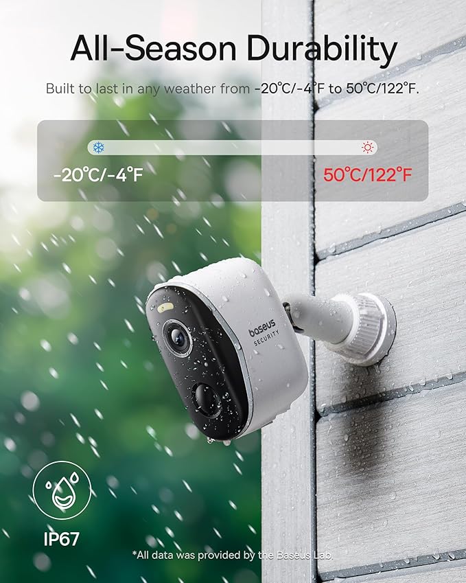 Baseus Security Cameras Wireless Outdoor, N1 2-Cam Kit with 2K Clarity, No Monthly Fee, 16TB Expandable Local Storage, 210-Day Battery Life, Spotlight & Alarm, Works with Alexa/Google Home, Light Grey