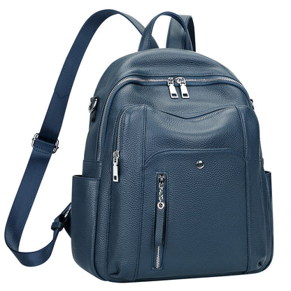 ALTOSY Fashion Genuine Leather Backpack Purse for Women Shoulder Bag Casual Daypack Medium(S9 Indigo Blue)