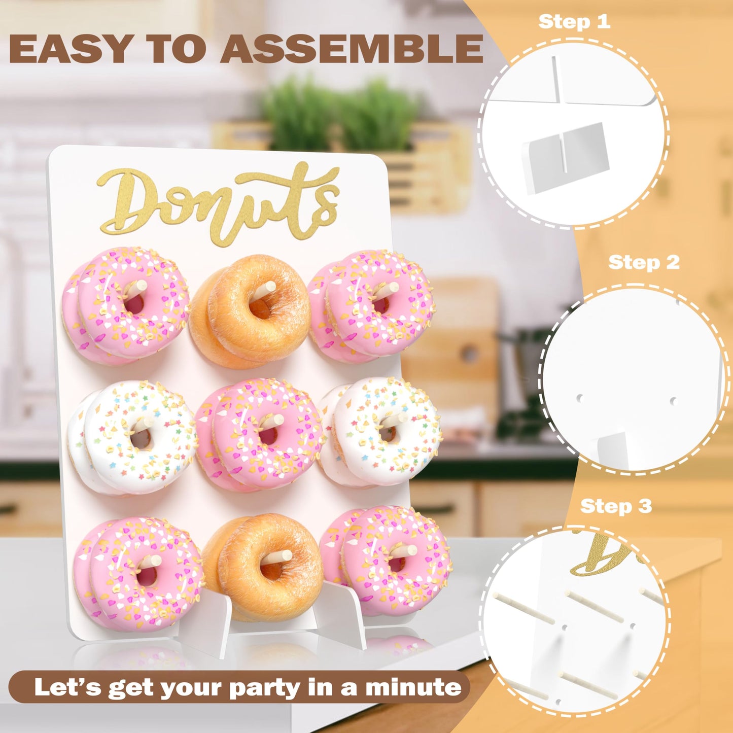 APOIMNA Wooden Donut Wall Display Stand, Holds 9 Donuts Decorative Donut Board, Rustic Donut Holder for Wedding, Party Event Dessert Table(1 Pack White)