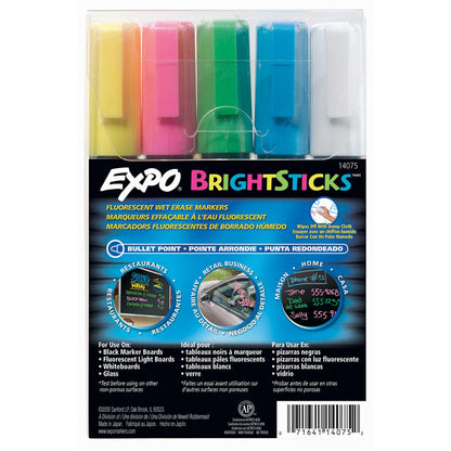 EXPO Bright Sticks, Wet Erase Fluorescent Markers, Bullet Tip, 5 Count - Whiteboard, Calendar, Organization, Teacher Supplies