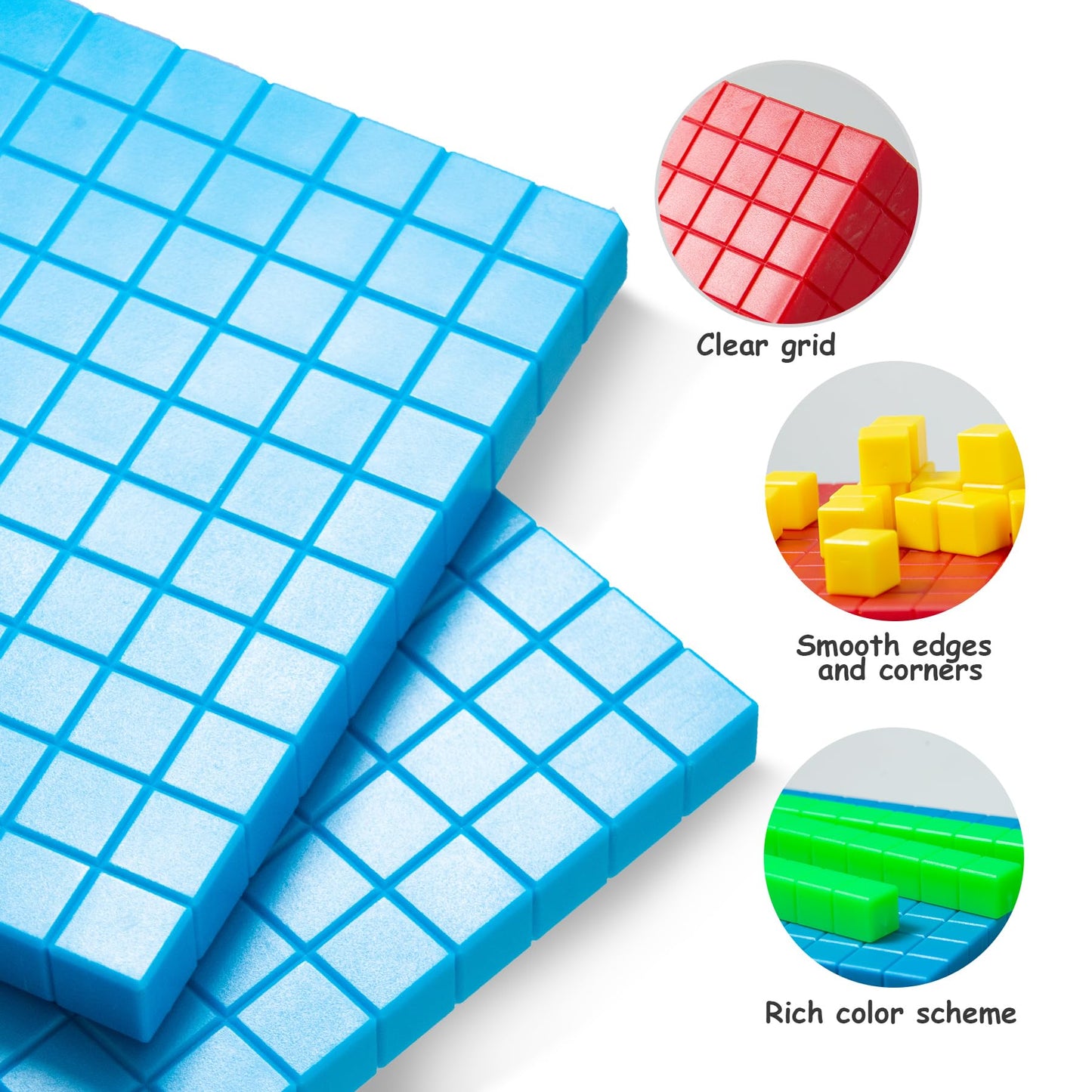 XYGROOW Math Manipulatives for Kids Aged 3+.Base Ten Blocks with Place Value Chart - Plastic Math Cubes to Help Educate Kindergarten Teachers.133 PCS