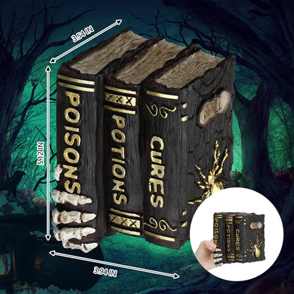 Namalu Witch and Wizard Spellbook Tabletop Decoration, Halloween Resin Witch and Wizard Spellbook Table Decorations, Halloween Resin Book Stack Decor for Home Table Mantel Fireplace (Classic Style)