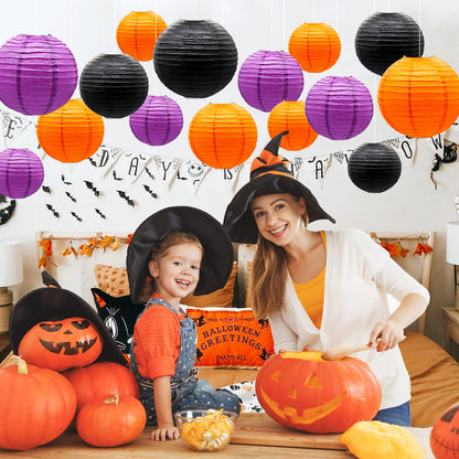 Halloween Paper Lanterns DecorativeRound Chinese Paper Lanterns Decorative 14pcs Wedding Birthday Party Valentine's Day Baby Showers Black and Orange Purple