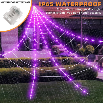 Kendane Halloween Decorations Outdoor and Indoor, 250 LED Halloween Spider Web Light Decorations, 200" Large Light Up Spider Web for Yard(Purple)