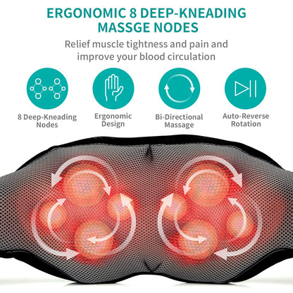 Nekteck Shiatsu Neck and Back Massager with Soothing Heat, Electric Deep Tissue 3D Kneading Massage Pillow for Shoulder, Leg, Body Muscle Pain Relief, Home, Office, and Car Use