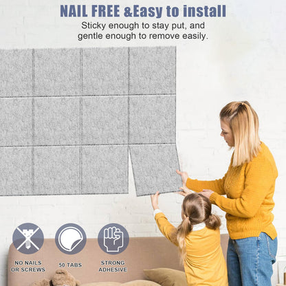 Large Cork Board Alternative 36" X 24" Bulletin Board - 6 Pack Removable Felt Wall Tiles with 15 pushpins, Large Cork Boards for Walls Cork Board for Office Pin Board Tack Board - Silver Gray