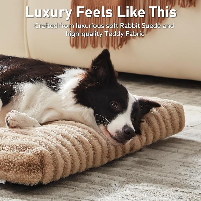 FURTIME Washable Small Dog Bed, Deluxe Dog Crate Beds Comfy Fluffy Kennel Pad Anti-Slip Pet Sleeping Mat for Puppy/Cat, Machine Washable Dogs Pillow, 23"x18"x3", Brown
