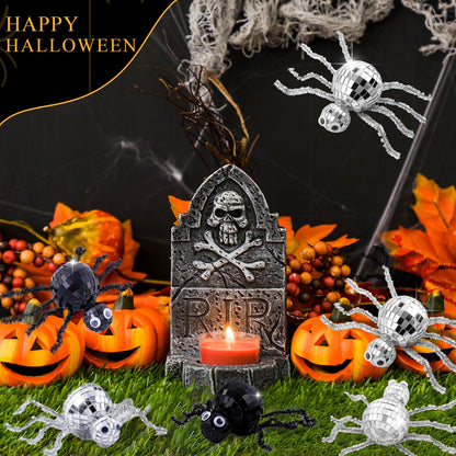 24 Pcs Halloween Disco Spiders Halloween Disco Decor DIY Disco Spiders Making Kit for Halloween Party Decor Glitter Disco Ball with Sparkle Pipe Wiggle Googly Eyes for Halloween DIY Spiders (Spider Shape)