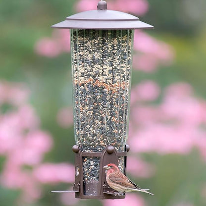 Perky-Pet 334-1SR Squirrel-Be-Gone Max Large Wild Bird Feeder with Flexports, Squirrel Proof Bird Feeder with Weight-Activated Perches - 4LB Seed Capacity