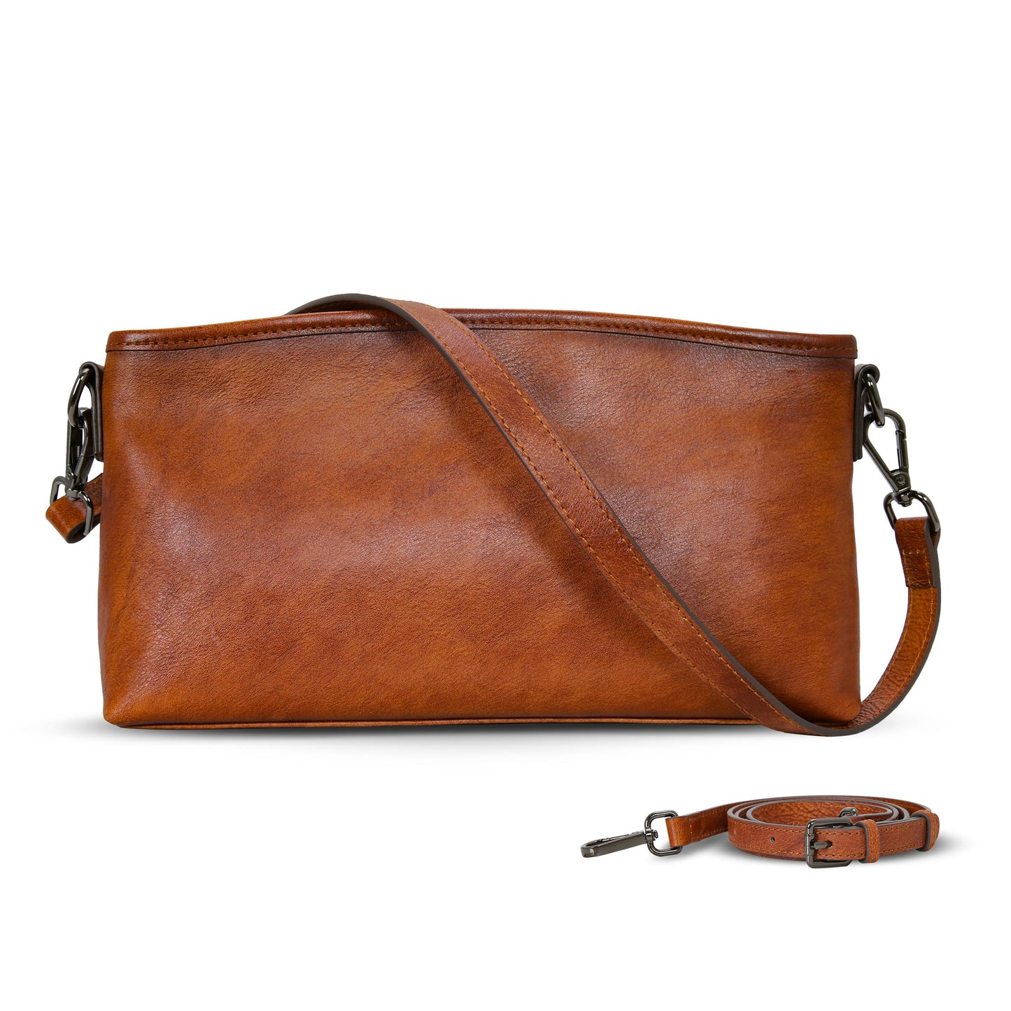 HESHE Genuine Leather Purses for Women Brown Crossbody Bag Designer Women’s Shoulder Purses and Hobo Handbags Medium Satchel Purse Work Bag (Brown)