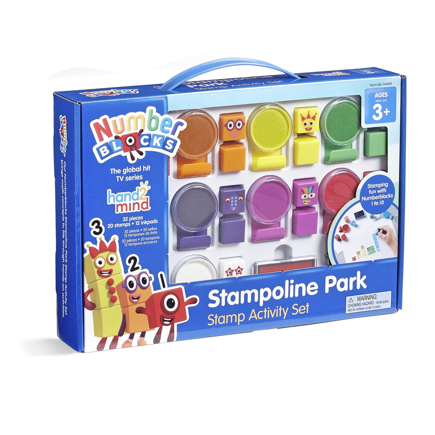 hand2mind Numberblocks Stampoline Park Stamp Activity Set, 20 Stamps, 12 Washable Ink Pads, Number Toys, Kids Arts & Crafts, Preschool Math Toys, Toddler Learning Activities, Birthday Gifts for Kids
