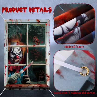 Newwiee 2 Pcs Scary Halloween Curtain Window Silhouette Cover Decoration Theme Poster for Indoor Outdoor Party Wall Door(Clown)