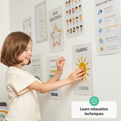 ODOXIA Calm Down Corner | Classroom and Special Education Must Haves | School Items for Kids | Kit with Sensory Mats, Posters, Solutions Wall, Sensory Toys