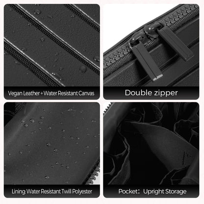 Travel Makeup Organizer Bag with Fold-Down Design and Adjustable Dividers, 27 Pockets & 3 Brush Storage Holders, Large Capacity Cosmetic Bags Toiletry Case- Black