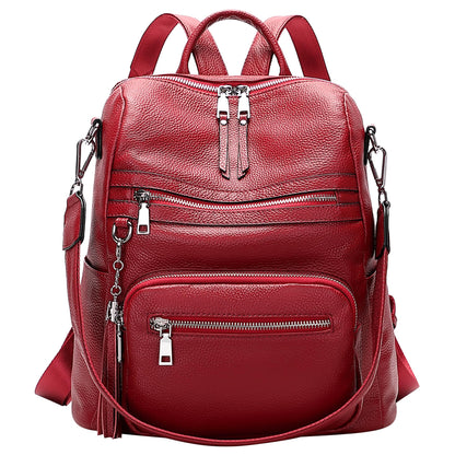 ALTOSY Genuine Leather Backpack Purse for Women Large Shoulder Bag With Laptop Compartment Multiple Pockets(S106 Red)