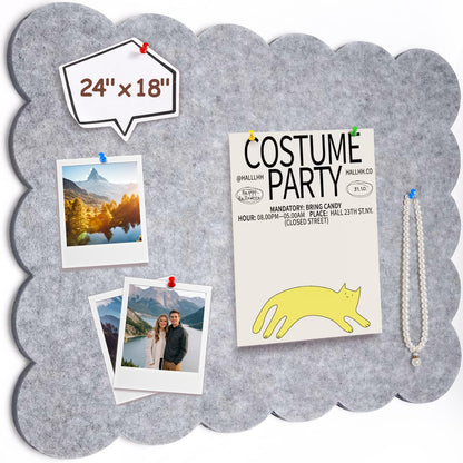 Felt Bulletin Board 24" x 18" Cork Board Alternative,Decorative Felt Pin Board Foldable Cork Boards for Walls Self-Adhesive Cork Board for Home Office Classroom Pin Board (Light Gray)
