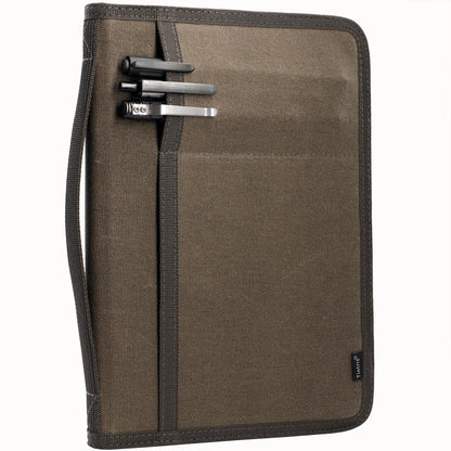 Tintris A5 YKK Zipper Journal Cover for 5.5 x 8.25 Moleskine Cahier Notebook Sketchbook, Classy Waxed Canvas Cover for A5 Planner with Pen Holder, also for 5 x 8 Legal pads, Water Resistant, Olive