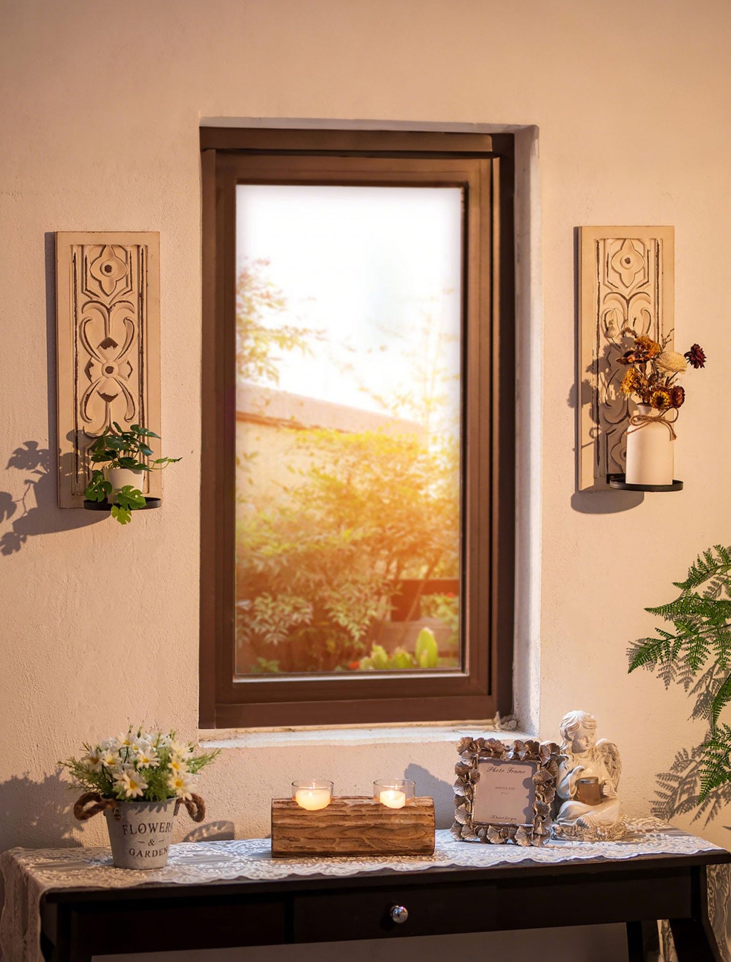 Walasis Rustic Farmhouse Candle Sconces Wall Decor Set of 2