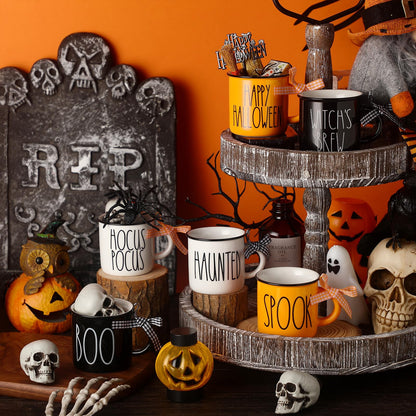 Suttmin Halloween Mini Coffee Mugs Set of 6 Pumpkin Ghost Witch Mini Coffee Cups Tiered Tray Decor for Halloween Kitchen Bar Coffee Decoration Centerpiece Housewarming Gift