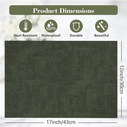 JUCCWARM Faux Leather Placemats Set of 6,Heat Resistant Placemats for Dining Table, Easy Clean Non-Slip Place Mats, Waterproof Stain Resistant Wipeable Washable PU Table Mats, (Dark Green)