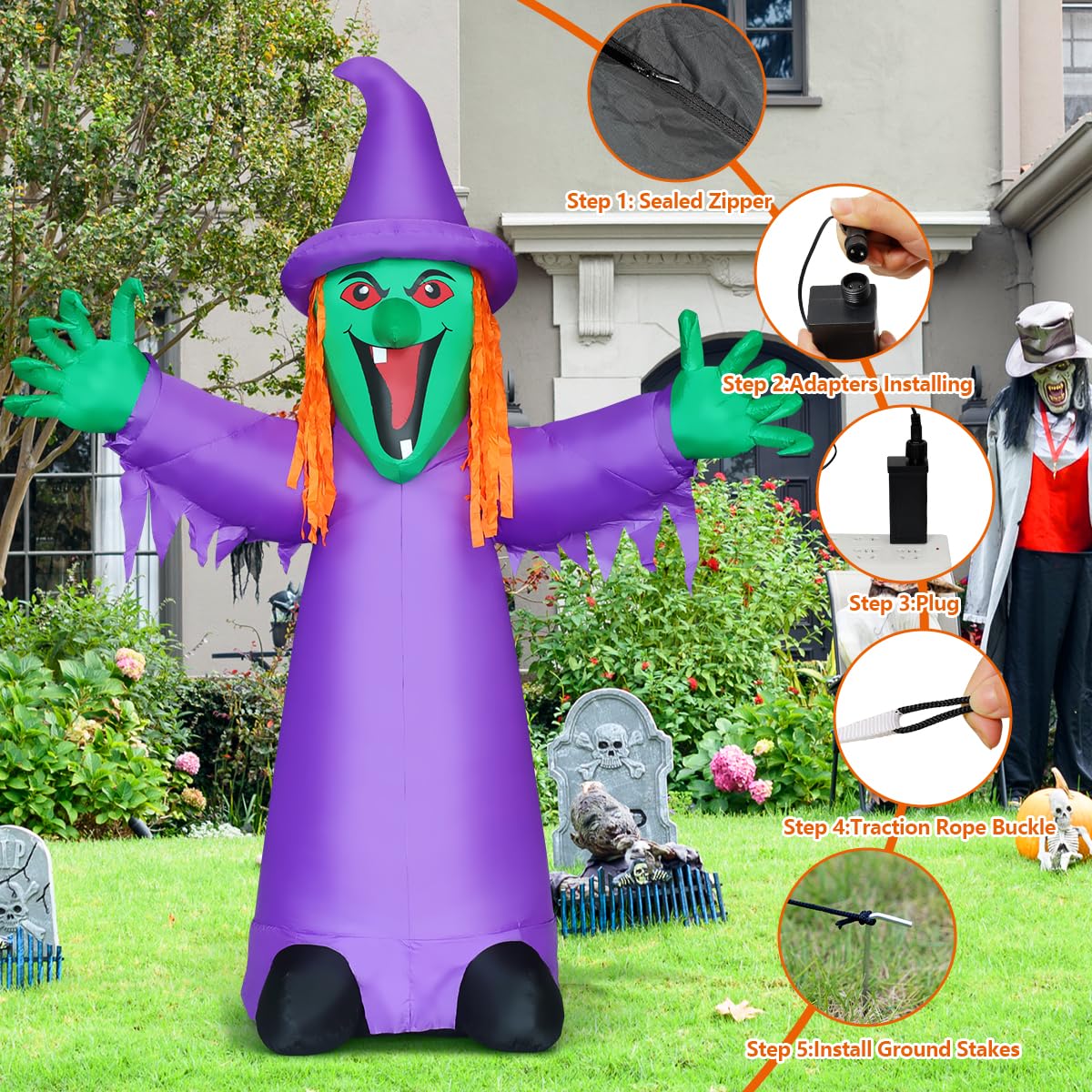 COMIN 8 FT Halloween Inflatables Shakable Witch Outdoor Decorations Blow Up Yard Scary with Built-in LEDs for Indoor Party Garden Lawn Decor