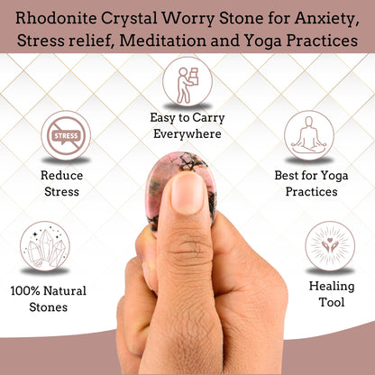 Anaya Agate Rhodonite Worry Stones Certified Crystal Thumb Worry Stone for Anguish, Relaxing and Soothing Balance Stones for Meditation, Stress Relief Crystals and Healing Stones for Men, Women