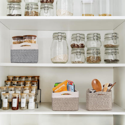 Goodpick Storage Bins, Baskets for Shelves, Cotton Rope Basket for Organization, Closet Organizer Bins, Towel Baskets for Bathroom 3 Pack, White & Light Gray, 11 x 7 x 4.5 in