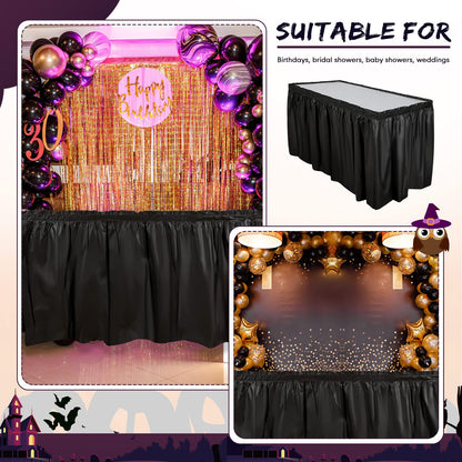 Breling 4 Pcs Plastic Table Skirt 29 Inches x 14 ft Disposable Table Skirt for Rectangle Tablecloth Wedding Shower Birthday Party Banquet(Black)