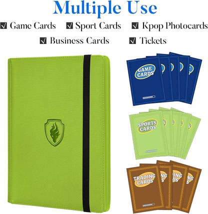 Premium 9 Pocket Card Binder for 540 Cards, Fabmaker PU Cover Trading Card Binder, Sturdy Card Collection Album, Sleek Card Holder Folders for Game Cards & Sports Cards, Green