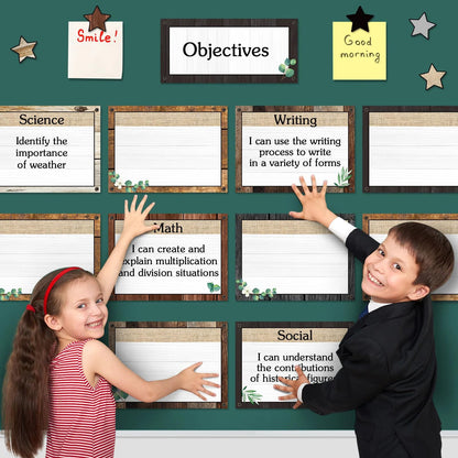 Trandraft 16 Pcs Magnetic Write Wipe Organization Chart Classroom Dry Erase Labels Learning Objectives Board for Whiteboard Goals Targets Classroom Teaching Supplies(Farmhouse)
