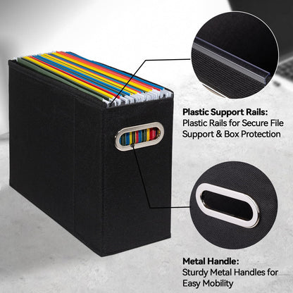 ComfortKeeper 4 Packs Letter Size File Organizer, File Folders Organizer, Fabric Storage Box, Collapsible Paper Organizer with Metal Handle, Smooth PVC Rails, Only Box (Black)