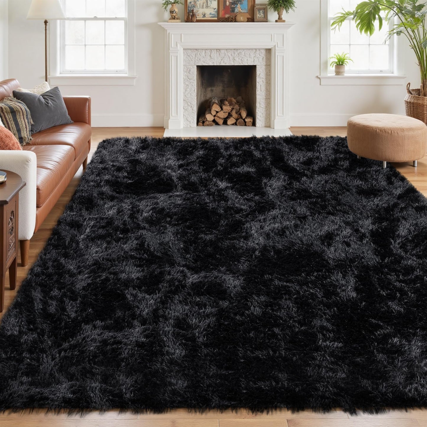 6x9 Area Rug for Living Room: Ultra Soft Fluffy Rug Modern Large Thicked Shag Rug for Bedroom Non Slip Indoor Fuzzy Carpets for Girls Kids Room Nursery Dorm Home Decor Black
