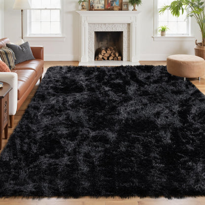6x9 Area Rug for Living Room: Ultra Soft Fluffy Rug Modern Large Thicked Shag Rug for Bedroom Non Slip Indoor Fuzzy Carpets for Girls Kids Room Nursery Dorm Home Decor Black