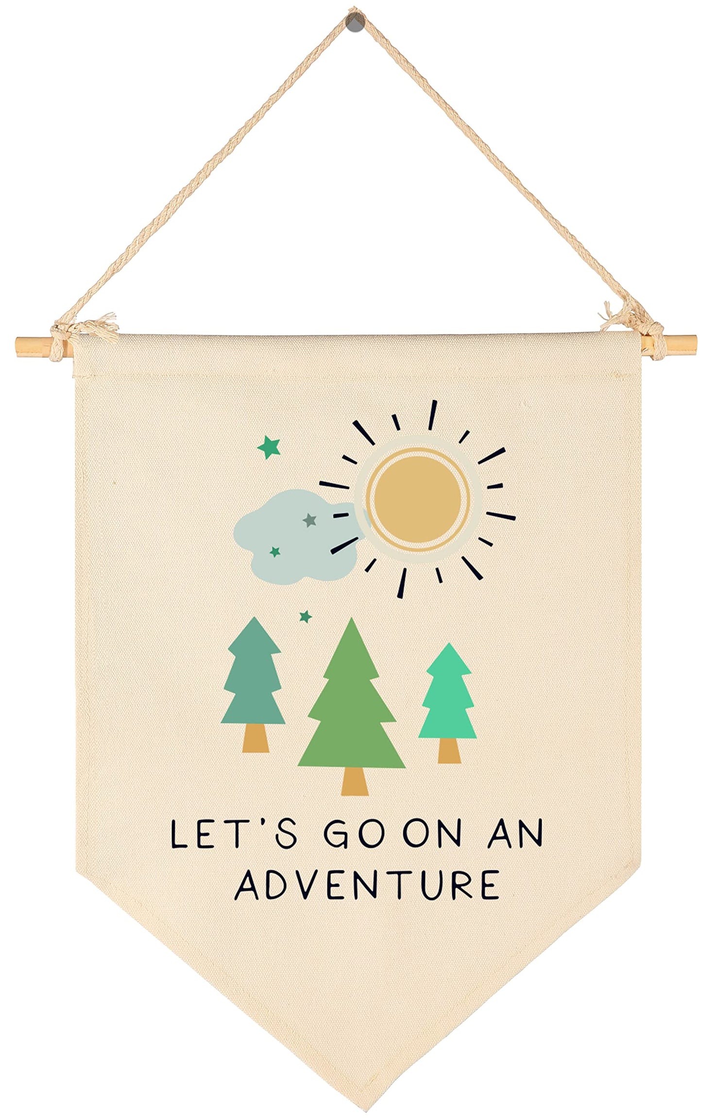 Let's Go On an Adventure-Forest Adventure Nursery Art-Canvas Hanging Pennant Flag Banner Wall Sign Decor Gift for Nursery Baby Kids Girl Boy Teen Bedroom Playroom Decor- Birthday Christmas Gift