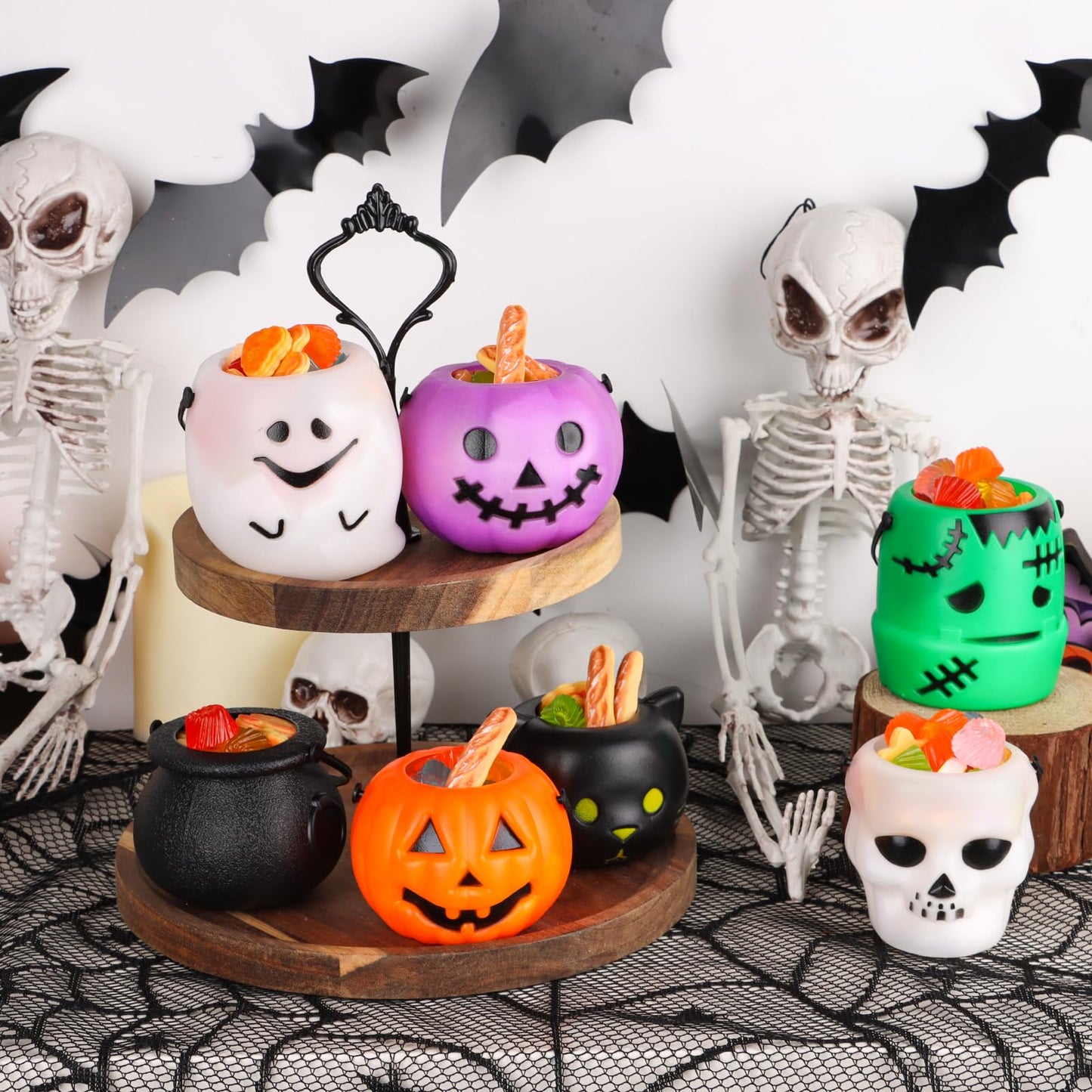 FOIMAS 14 Pack Mini Halloween Candy Cauldron,Pumpkin Ghost Candy Bucket Holder with Handles for Trick or Treat Halloween Party Favor Home Decoration Supply