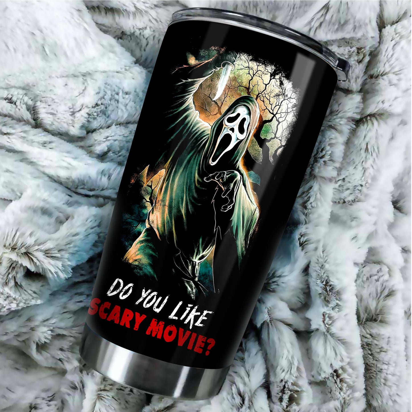 Horror Movie Character Inspired Tumbler 20 Oz, My Level Of Sarcasm Depends On Yoiur Lavel Of Stupidity Tumbler, Gifts Idea for Horror Movie Fans, Stainless Steel Water Bottle for Hot & Cold Drinks