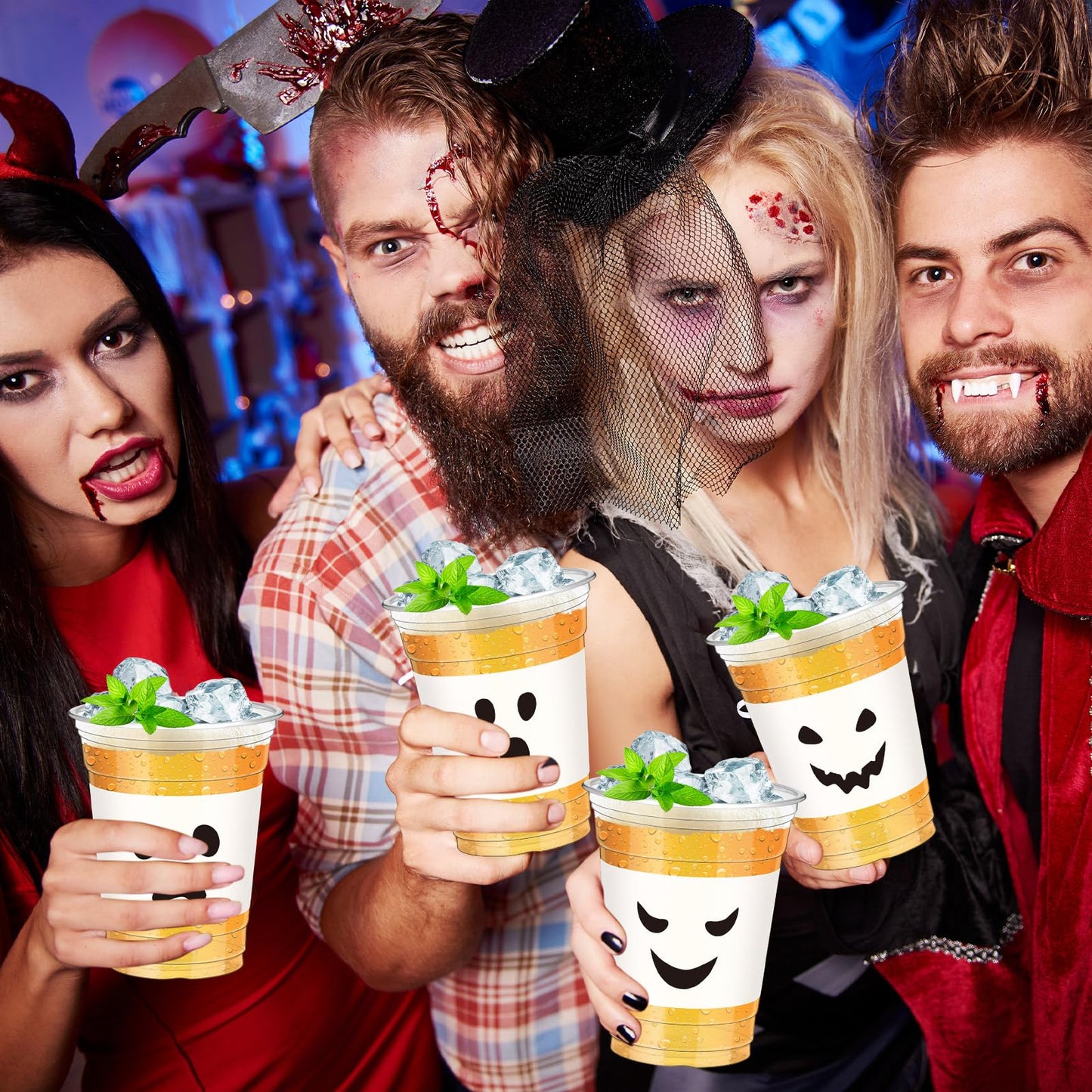 Jingmore 48 Pcs Halloween 12 oz Plastic Cups Ghost Design Disposable Cups for Halloween Party Beer Beverage Ice Cream Snacks