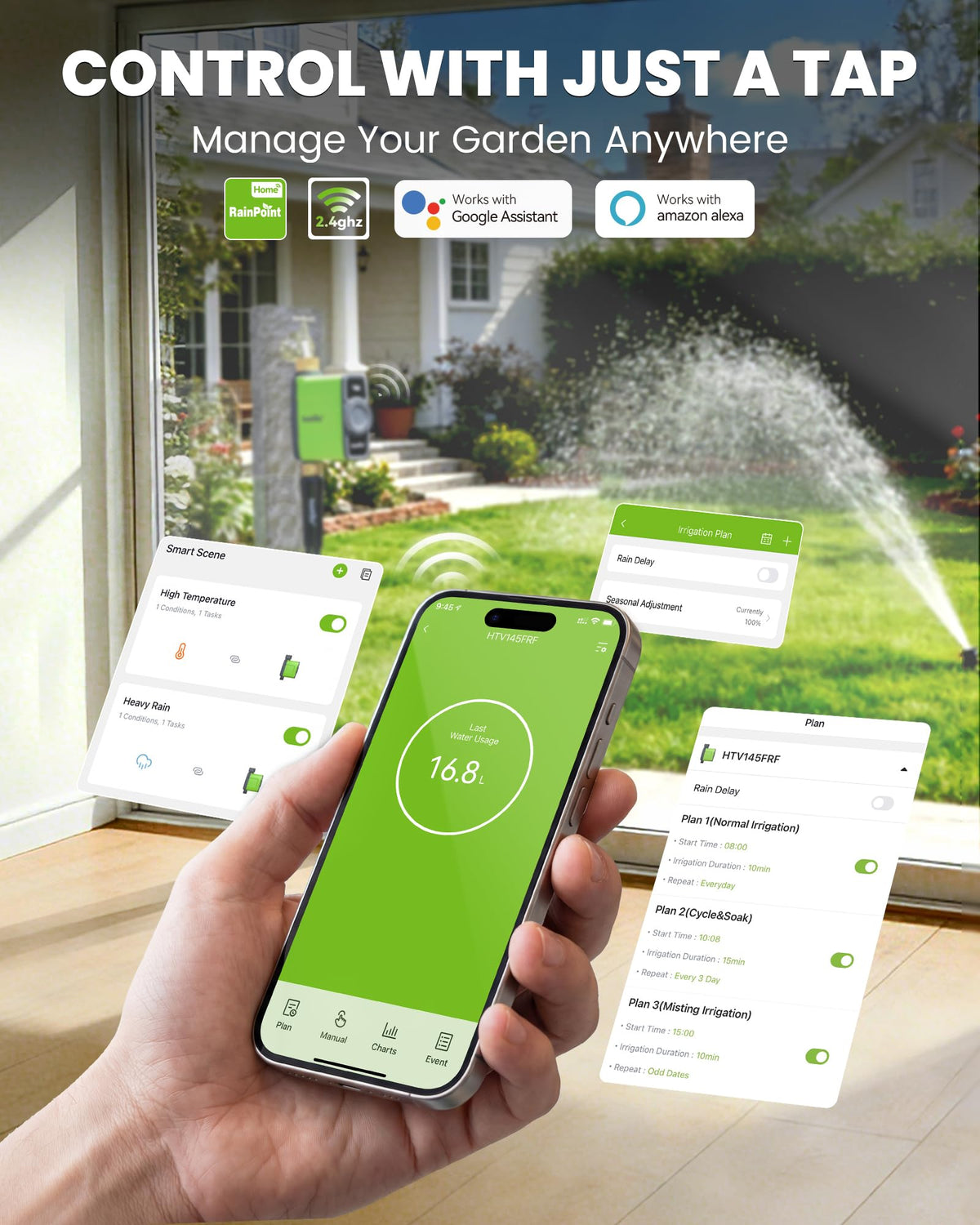 RAINPOINT WiFi Water Timer for Garden Hose, WiFi Sprinkler Controller, Smart Hose Timer Valve, Automatic Drip Irrigation System/Rain Delay for Garden/Lawn/Yard (Brass Inlet, WiFi Gateway)