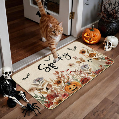 Mocsicka Halloween Kitchen Mats Set Spooky Ghost Pumpkin Kitchen Rug Gothic Floral Spider Bats Kitchen Mat for Halloween Kitchen Decor Non-Slip Washable Ghost Rug, 17 X 29 and 17 X 47 Inch