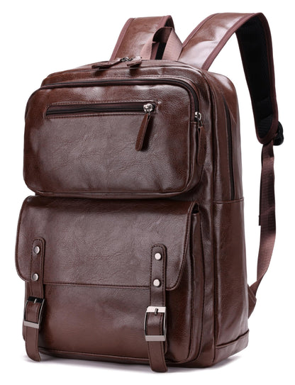 ORILOOSEN PU Casual Backpack，Men Women casual Leather laptop backpack，Daily commuter leather backpack，work bag (Brown)