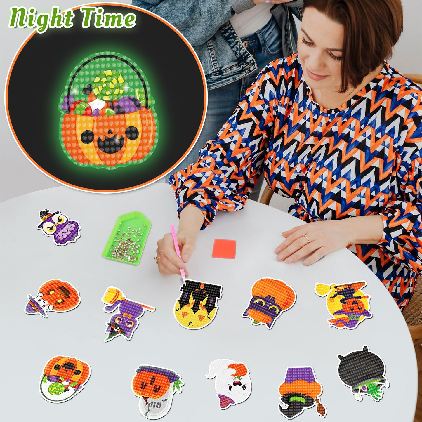 40PCS Halloween Crafts for Adults DIY Diamond Art: DIY Glow-in-The-Dark Refrigerator Magnets Stickers Kit, Magnetic Fridge Decor (Luminous)