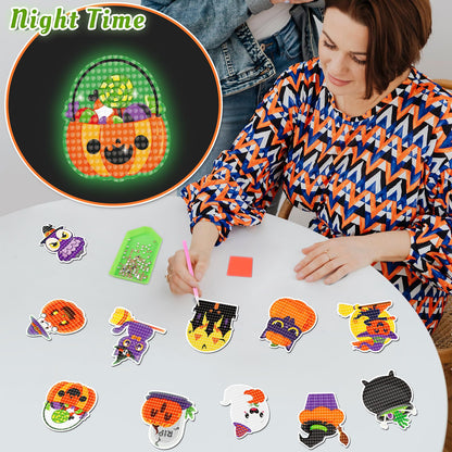 40PCS Halloween Crafts for Adults DIY Diamond Art: DIY Glow-in-The-Dark Refrigerator Magnets Stickers Kit, Magnetic Fridge Decor (Luminous)