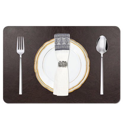 EDanle Cowhide Pattern Faux Leather Placemats Set of 4,Heat Resistant Non-Slip Waterproof Wipeable Washable Kitchen Dining PU Table Place Mats,Double-Sides Available,Black Brown